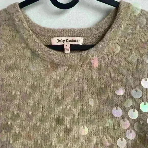 Juicy Couture Melange Pailette Beige Wool Rabbit Hair Spangles Short Size S - Picture 3 of 7
